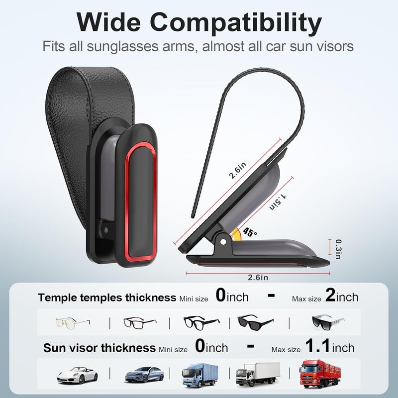 Veharvim Sunglass Holder for Car (One-Handed-Operation, Gentle & Secure Hold, Silicone Padded, Universal Fit, Metal Clip) Visor Sunglass Holder Clip,Visor Sunglass Car (Black & Red, 2 Pack) - Image 4